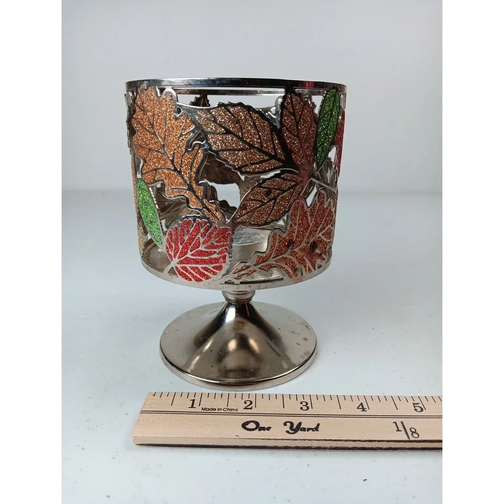 Bath And Body Works Fall Candle Holder Autumn Leaves Silver Pedestal